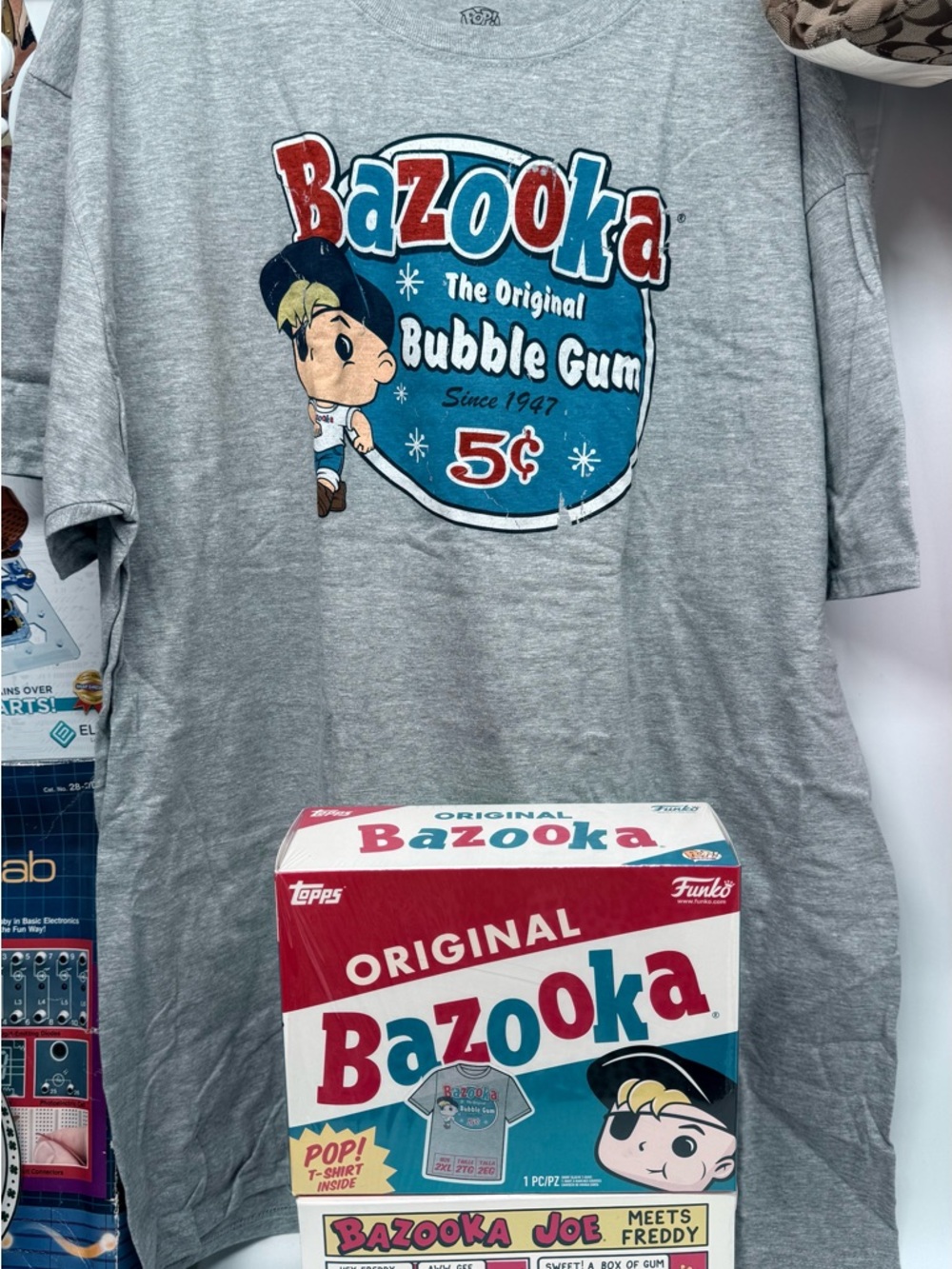 Funko Gray T-Shirt with Red & Blue Bazooka Graphic new in collector sealed box